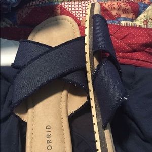 Torrid Denim Criss Cross Slide Sandals
